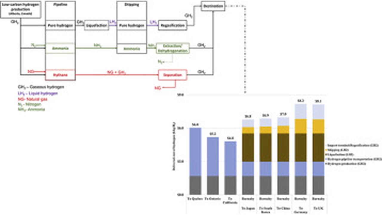 Top: schematic of a metabolic pathway from glucose to pyruvate with labeled steps (glycolysis, fermentation, respiration); bottom: stacked bar chart comparing component contributions across samples. Note: bars use color coding for different compounds or processes.