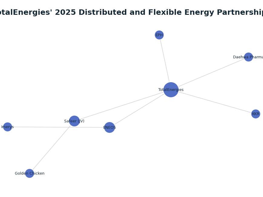 Network graph: TotalEnergies' 2025 Distributed and Flexible Energy Partnerships