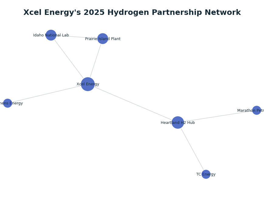 Network graph: Xcel Energy's 2025 Hydrogen Partnership Network