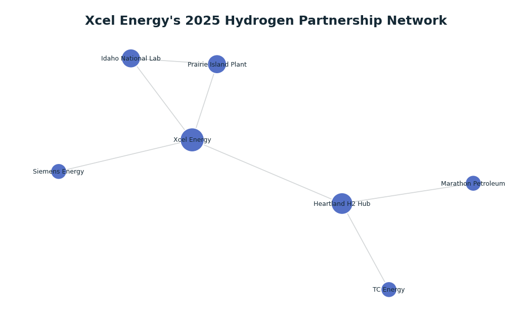 Network graph: Xcel Energy's 2025 Hydrogen Partnership Network
