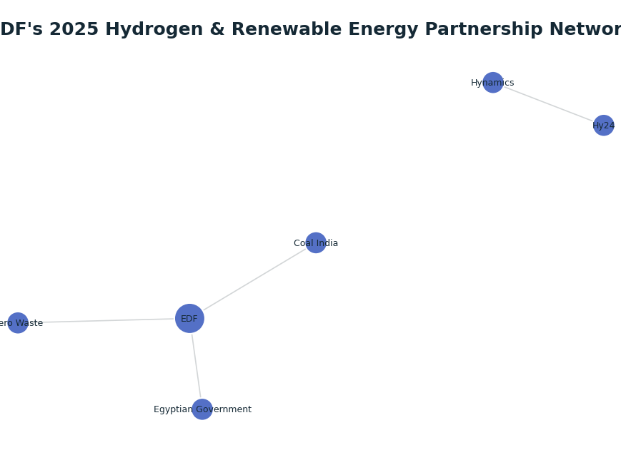 Network graph: EDF's 2025 Hydrogen & Renewable Energy Partnership Network