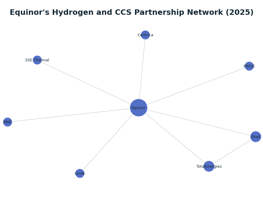 Network graph: Equinor's Hydrogen and CCS Partnership Network (2025)
