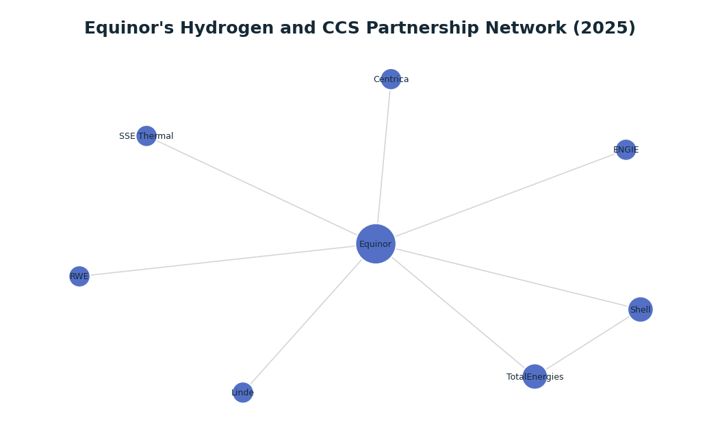 Network graph: Equinor's Hydrogen and CCS Partnership Network (2025)