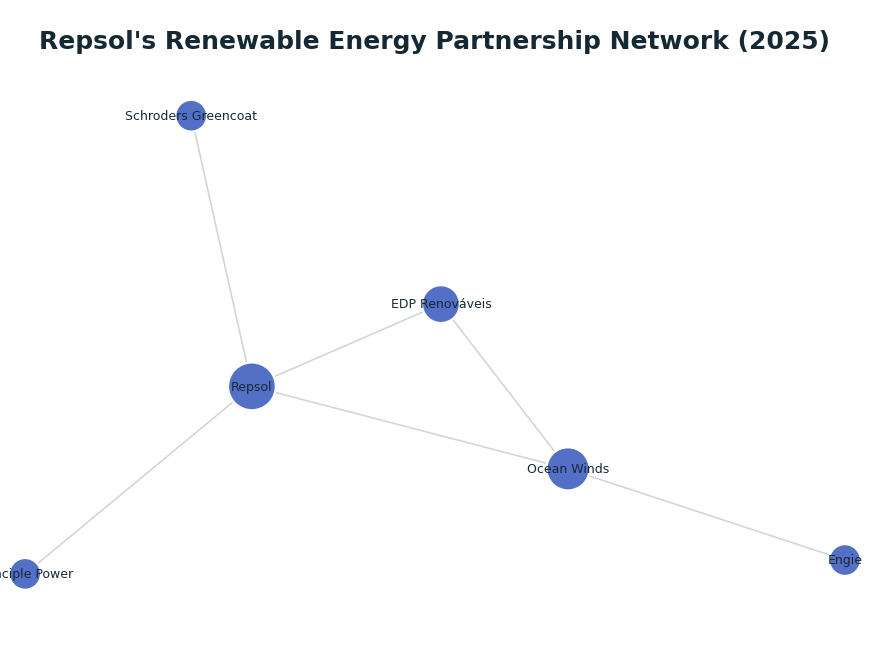 Network graph: Repsol's Renewable Energy Partnership Network (2025)