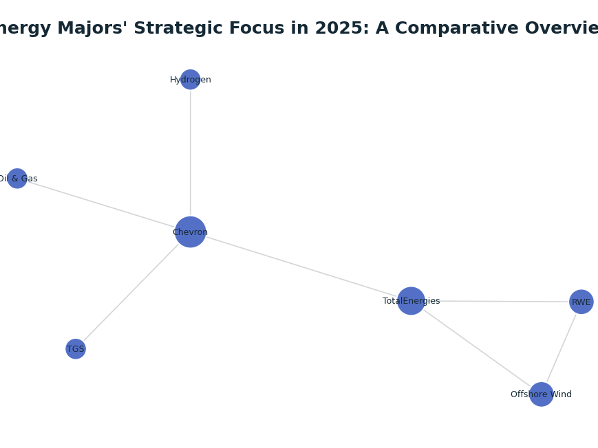 Network graph: Energy Majors' Strategic Focus in 2025: A Comparative Overview